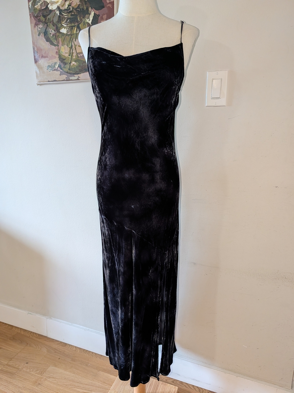 Bella Dahl Charcoal Rie Dye Velvet Slip Midi Dress With Slit